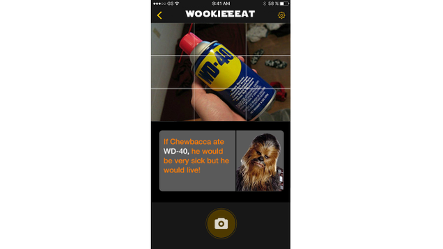 Illustration for article titled ‘Star Wars’ Fans Rejoice! This New App Lets You Take Pictures Of Objects In Your Home And Tells You If Chewbacca Would Die If He Ate Them